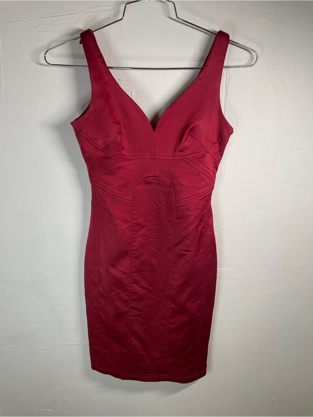 Marciano Y2K Red Deep V Bodycon Sheath Cocktail  Dress